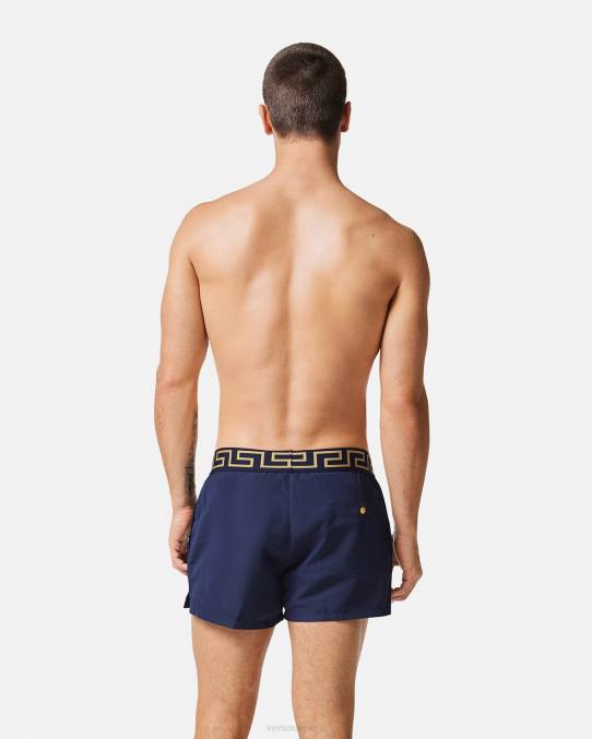 Versace ropa interior y ropa de playa hombres shorts de baño con borde de greca 6BPV1814 azul