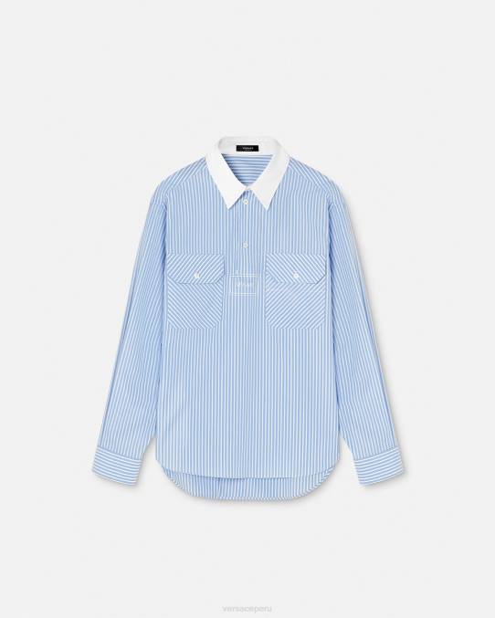 Versace ropa hombres camisa a rayas con logo 6BPV1295 azul claro
