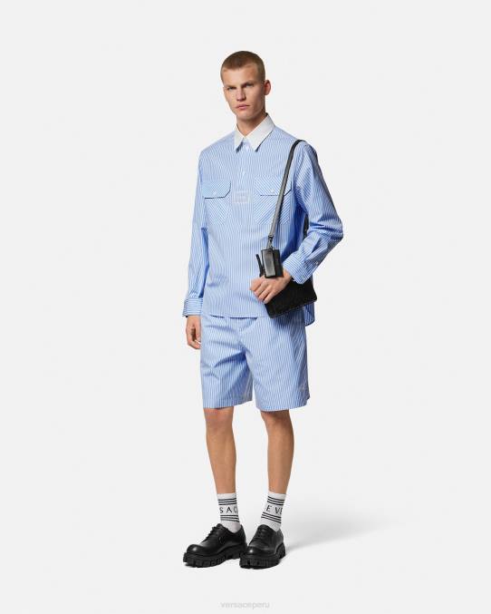 Versace ropa hombres camisa a rayas con logo 6BPV1295 azul claro