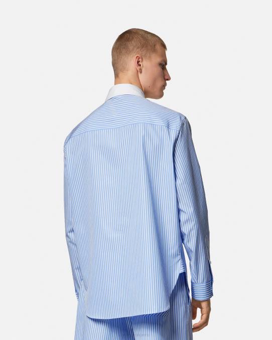 Versace ropa hombres camisa a rayas con logo 6BPV1295 azul claro