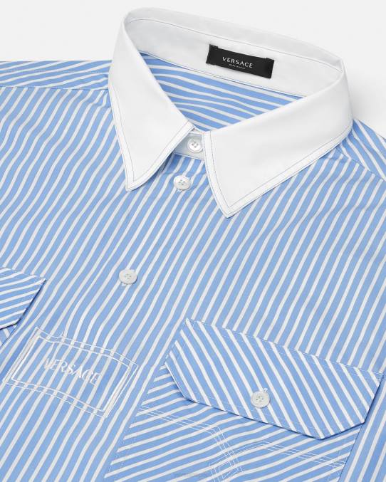 Versace ropa hombres camisa a rayas con logo 6BPV1295 azul claro