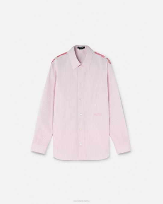 Versace ropa hombres camisa barroca a rayas con conchas marinas 6BPV1294 imprimir