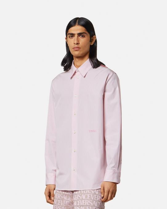 Versace ropa hombres camisa barroca a rayas con conchas marinas 6BPV1294 imprimir