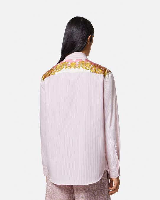 Versace ropa hombres camisa barroca a rayas con conchas marinas 6BPV1294 imprimir