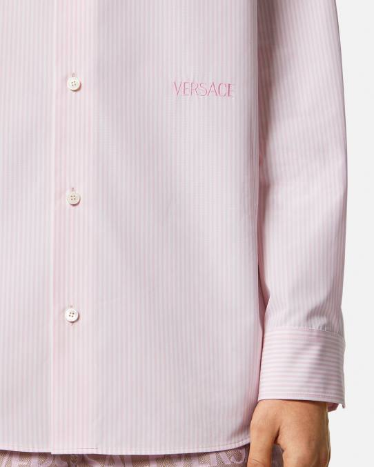 Versace ropa hombres camisa barroca a rayas con conchas marinas 6BPV1294 imprimir