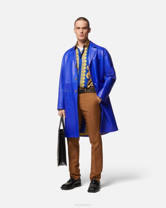 Versace ropa hombres camisa barroco 660 de algodón 6BPV1321 azul y oro