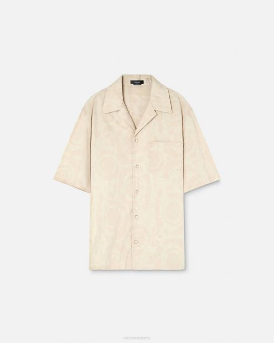 Versace ropa hombres camisa de cambray con silueta barroca 6BPV1291 beige