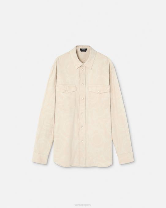 Versace ropa hombres camisa de cambray con silueta barroca 6BPV1292 beige