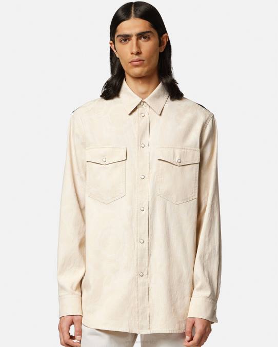 Versace ropa hombres camisa de cambray con silueta barroca 6BPV1292 beige