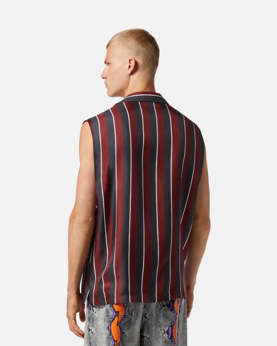 Versace ropa hombres camisa de seda a rayas sin mangas 6BPV1303 rojo y gris