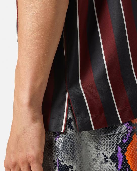 Versace ropa hombres camisa de seda a rayas sin mangas 6BPV1303 rojo y gris