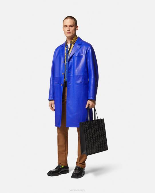 Versace ropa hombres camisa de seda barroco 660 6BPV1318 azul y oro