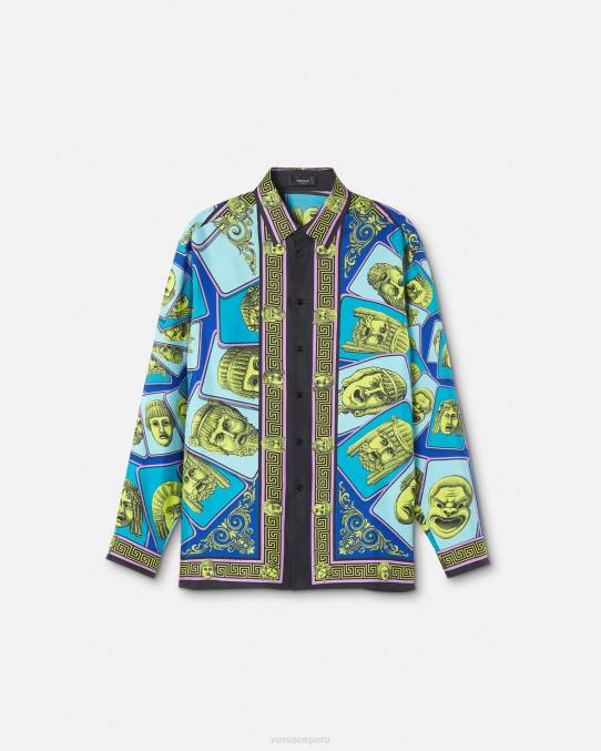 Versace ropa hombres camisa de seda le maschere 6BPV1305 imprimir