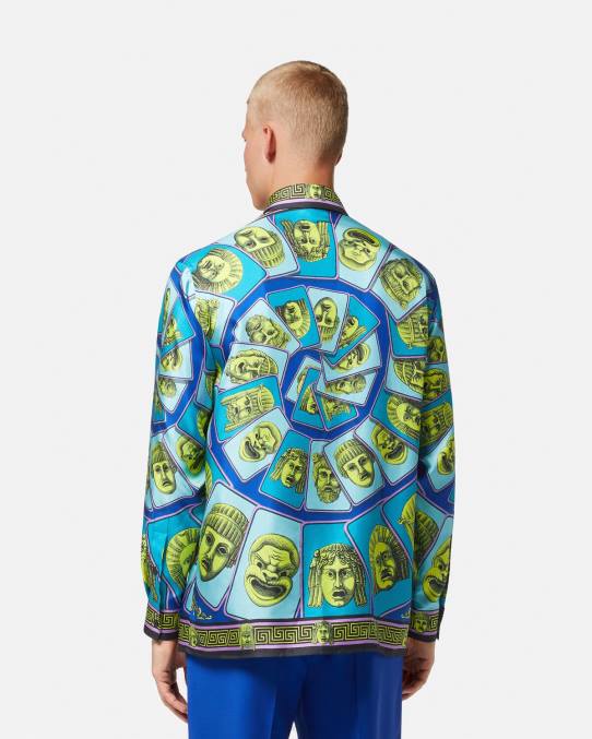 Versace ropa hombres camisa de seda le maschere 6BPV1305 imprimir