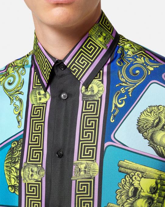 Versace ropa hombres camisa de seda le maschere 6BPV1305 imprimir