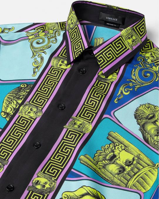 Versace ropa hombres camisa de seda le maschere 6BPV1305 imprimir