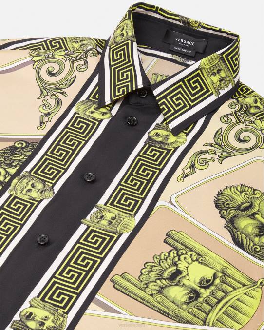 Versace ropa hombres camisa de seda le maschere 6BPV1306 imprimir