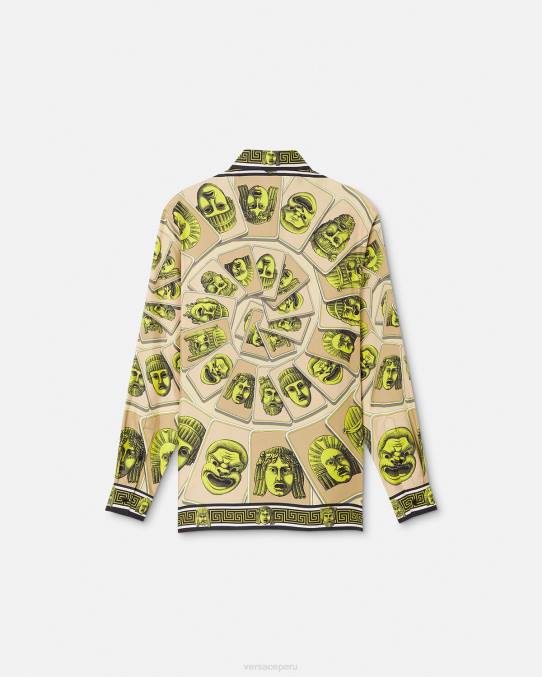 Versace ropa hombres camisa de seda le maschere 6BPV1306 imprimir