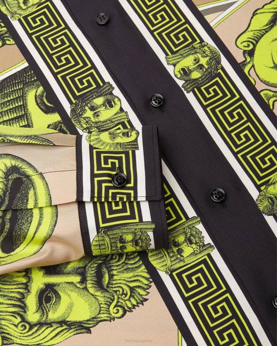 Versace ropa hombres camisa de seda le maschere 6BPV1306 imprimir