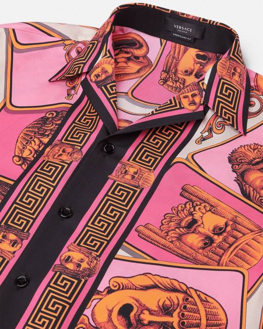 Versace ropa hombres camisa de seda le maschere 6BPV1307 rosa y estampado