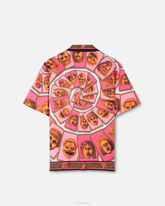 Versace ropa hombres camisa de seda le maschere 6BPV1307 rosa y estampado