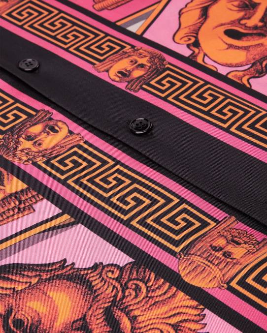 Versace ropa hombres camisa de seda le maschere 6BPV1307 rosa y estampado
