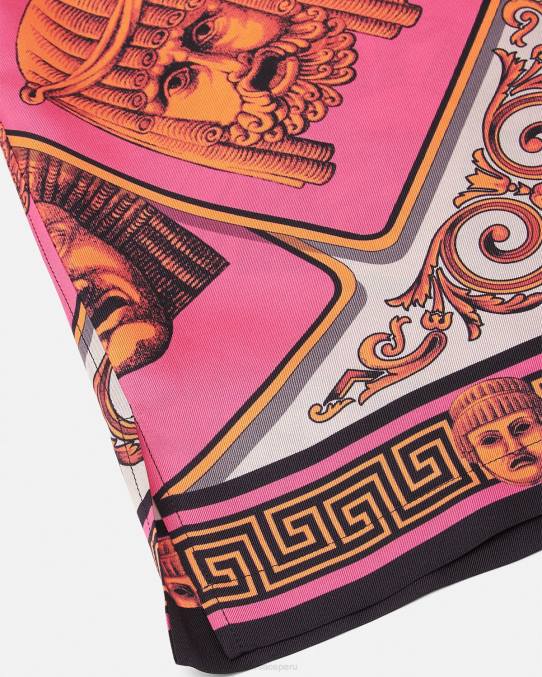 Versace ropa hombres camisa de seda le maschere 6BPV1307 rosa y estampado