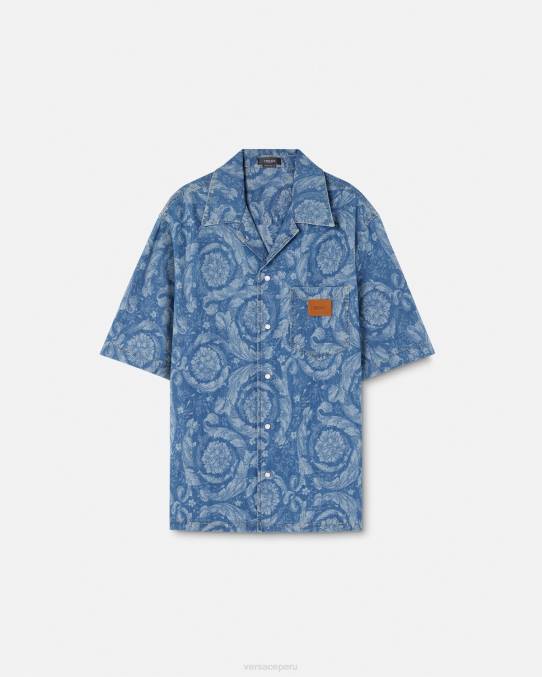 Versace ropa hombres camisa vaquera con silueta barroca 6BPV1298 Plano