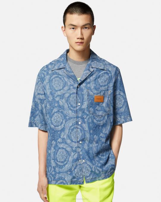Versace ropa hombres camisa vaquera con silueta barroca 6BPV1298 Plano