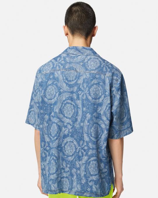 Versace ropa hombres camisa vaquera con silueta barroca 6BPV1298 Plano