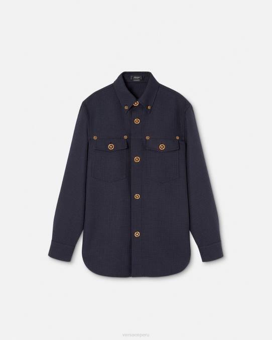 Versace ropa hombres sobrecamisa con estampado de pata de gallo y medusa 6BPV1322 azul