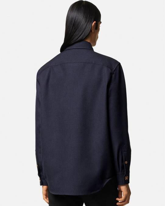 Versace ropa hombres sobrecamisa con estampado de pata de gallo y medusa 6BPV1322 azul