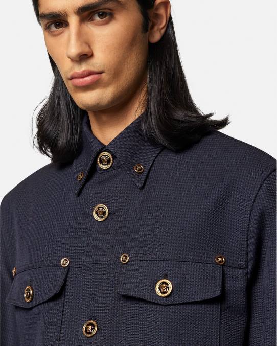 Versace ropa hombres sobrecamisa con estampado de pata de gallo y medusa 6BPV1322 azul