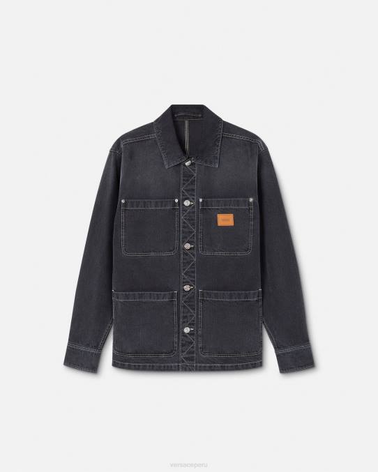 Versace ropa hombres sobrecamisa de mezclilla con logo 6BPV1324 gris