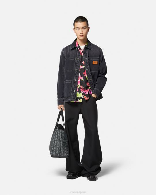 Versace ropa hombres sobrecamisa de mezclilla con logo 6BPV1324 gris