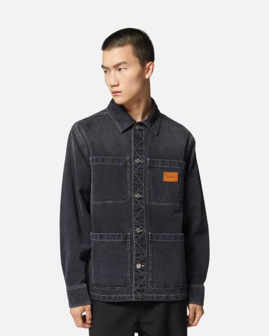 Versace ropa hombres sobrecamisa de mezclilla con logo 6BPV1324 gris