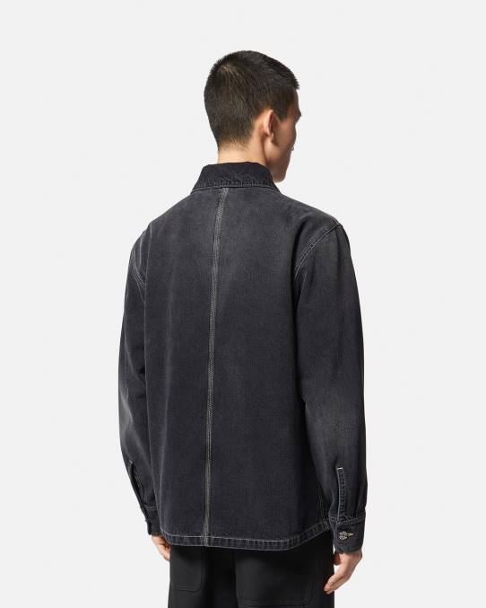 Versace ropa hombres sobrecamisa de mezclilla con logo 6BPV1324 gris