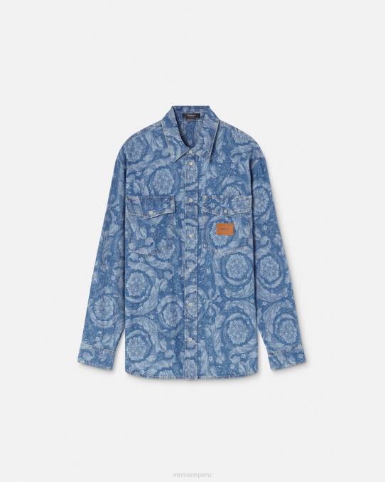 Versace ropa hombres sobrecamisa de mezclilla en jacquard barroco 6BPV1299 Plano