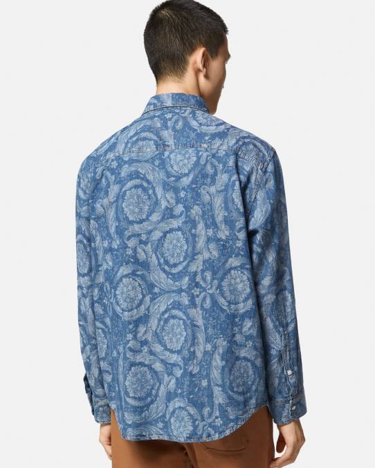 Versace ropa hombres sobrecamisa de mezclilla en jacquard barroco 6BPV1299 Plano