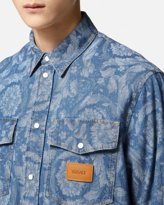 Versace ropa hombres sobrecamisa de mezclilla en jacquard barroco 6BPV1299 Plano