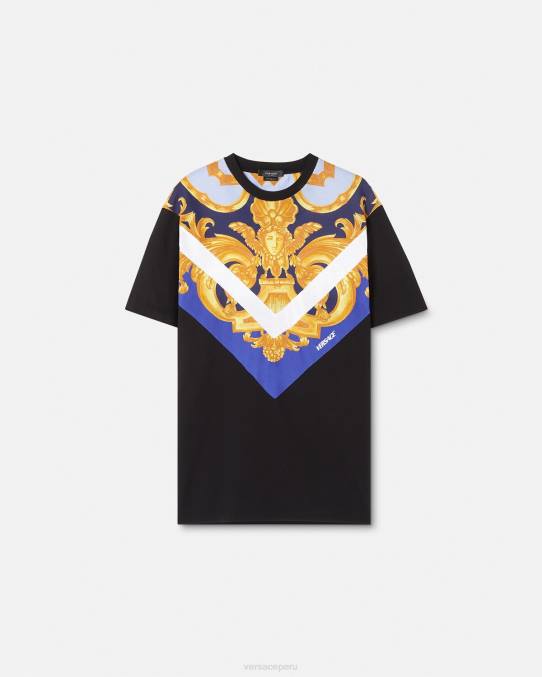 Versace ropa hombres camiseta barroco 660 6BPV1393 azul y oro