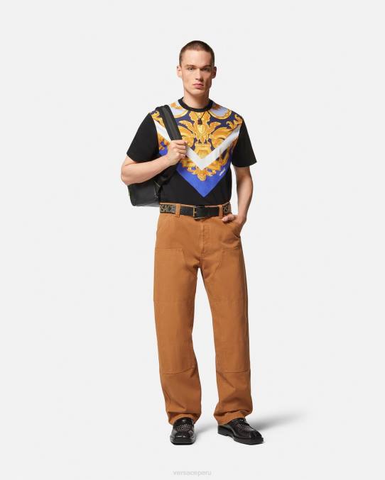 Versace ropa hombres camiseta barroco 660 6BPV1393 azul y oro