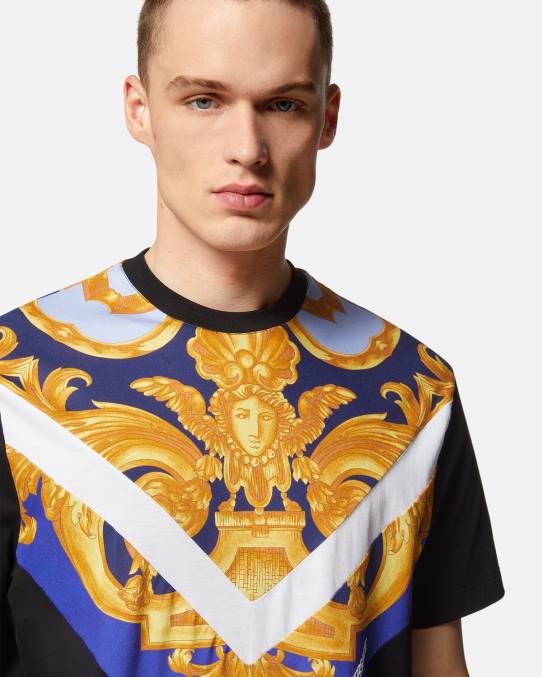 Versace ropa hombres camiseta barroco 660 6BPV1393 azul y oro
