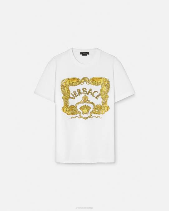 Versace ropa hombres camiseta con bordado de conchas barrocas 6BPV1364 blanco