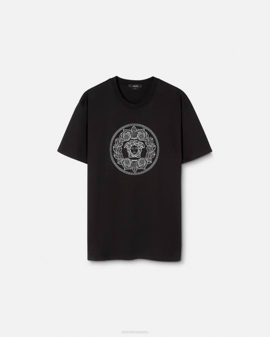 Versace ropa hombres camiseta con bordado de medusa 6BPV1396 negro