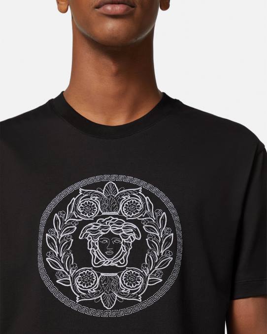 Versace ropa hombres camiseta con bordado de medusa 6BPV1396 negro