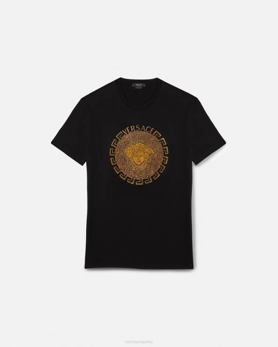 Versace ropa hombres camiseta con cristales de medusa 6BPV1374 negro