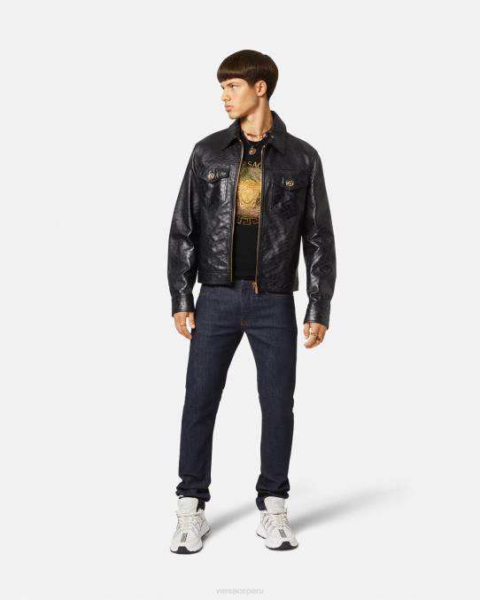 Versace ropa hombres camiseta con cristales de medusa 6BPV1374 negro