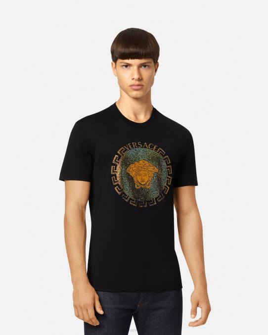 Versace ropa hombres camiseta con cristales de medusa 6BPV1374 negro