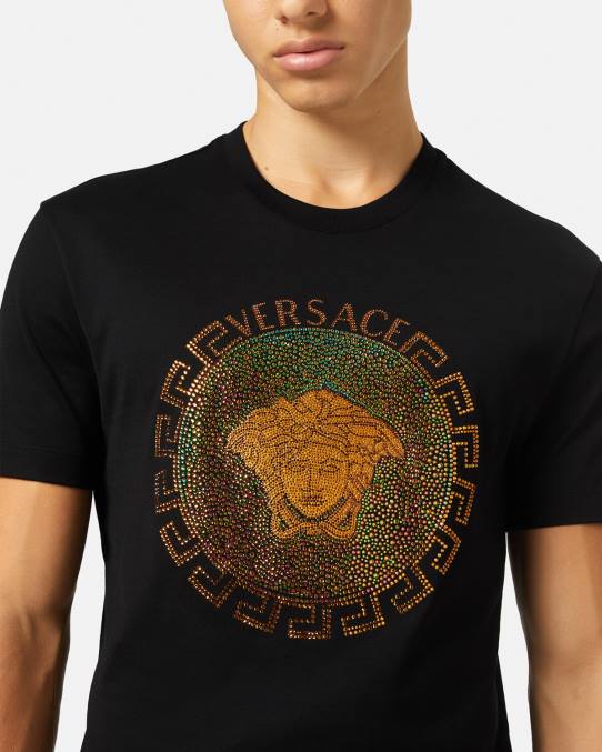 Versace ropa hombres camiseta con cristales de medusa 6BPV1374 negro